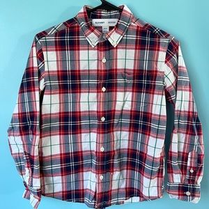 Boys 10/12 Old Navy Plaid Red White Blue Button Down